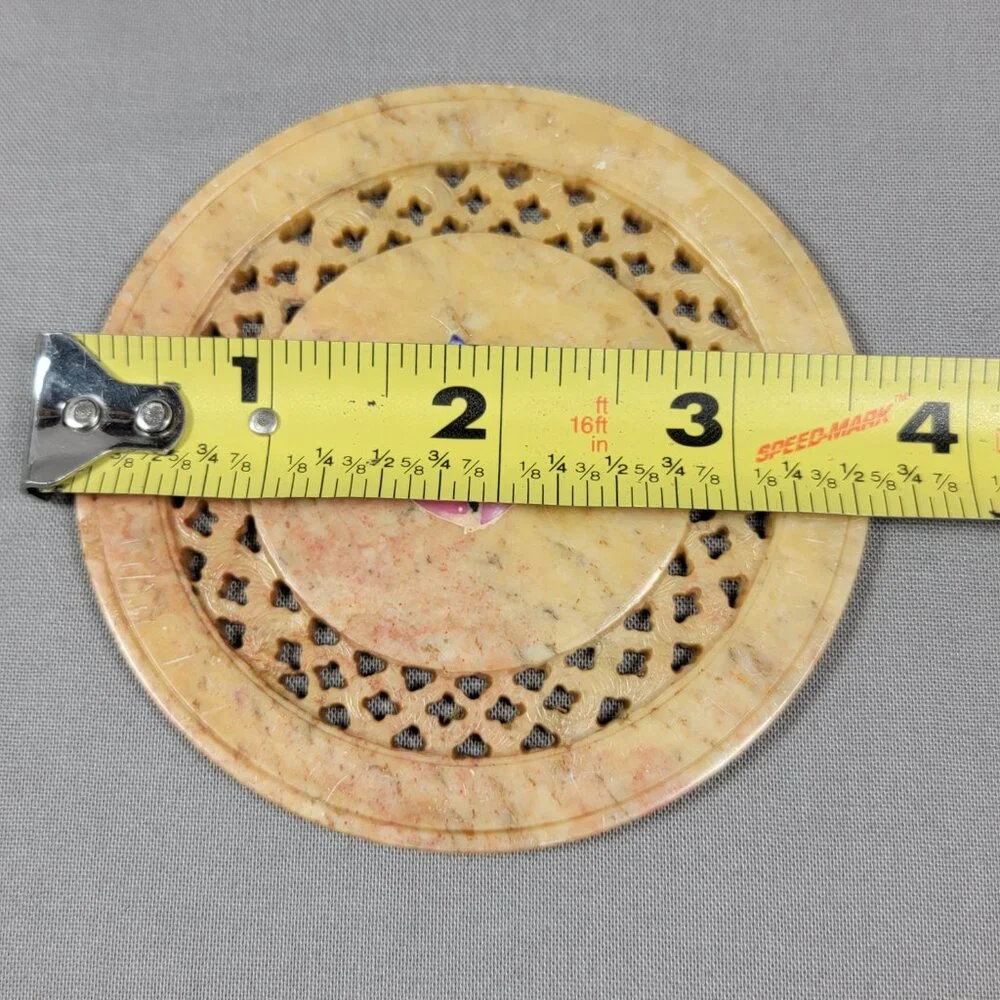 Vtg Stone Marble Coasters Hand Carved Jali Cut Flower Inlay Decorative Lot of 6